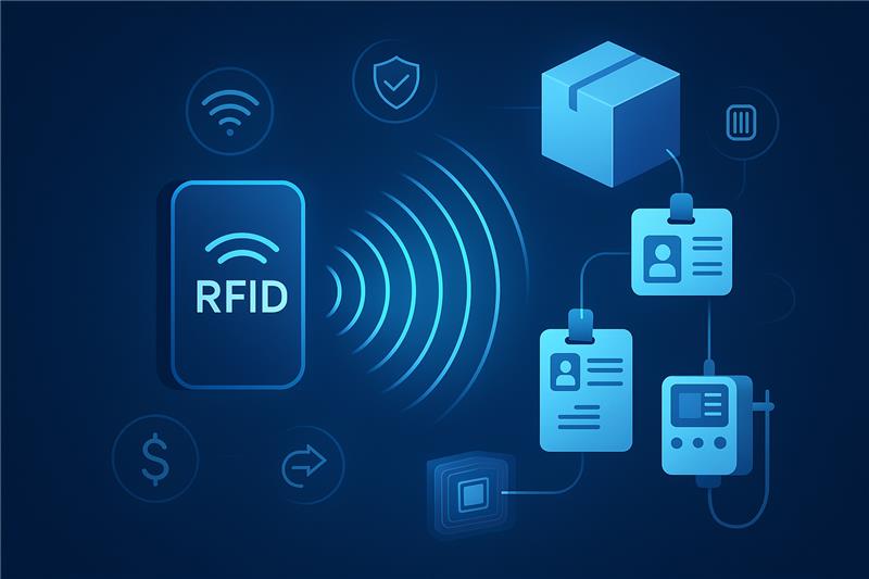 RFID reader with tags for security, payments, and tracking