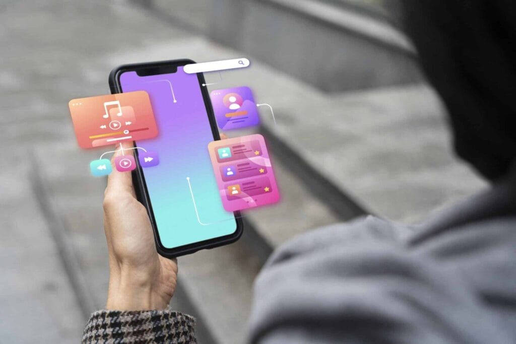 Person receiving mobile app push notifications with real-time alerts