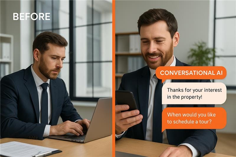 AI for Real Estate Lead Conversion showing instant chatbot response for agents
