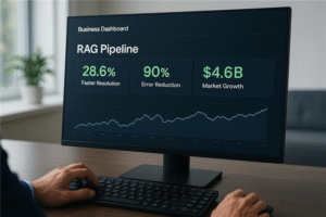 Professional dashboard showing anatomy of RAG pipeline performance metrics in office