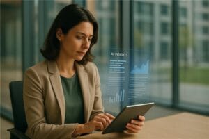 Executive using AI document assistant built with RAG pipeline for business intelligence