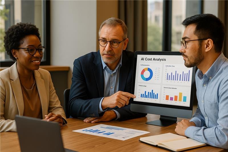 Executives analyzing Conversational AI Costs