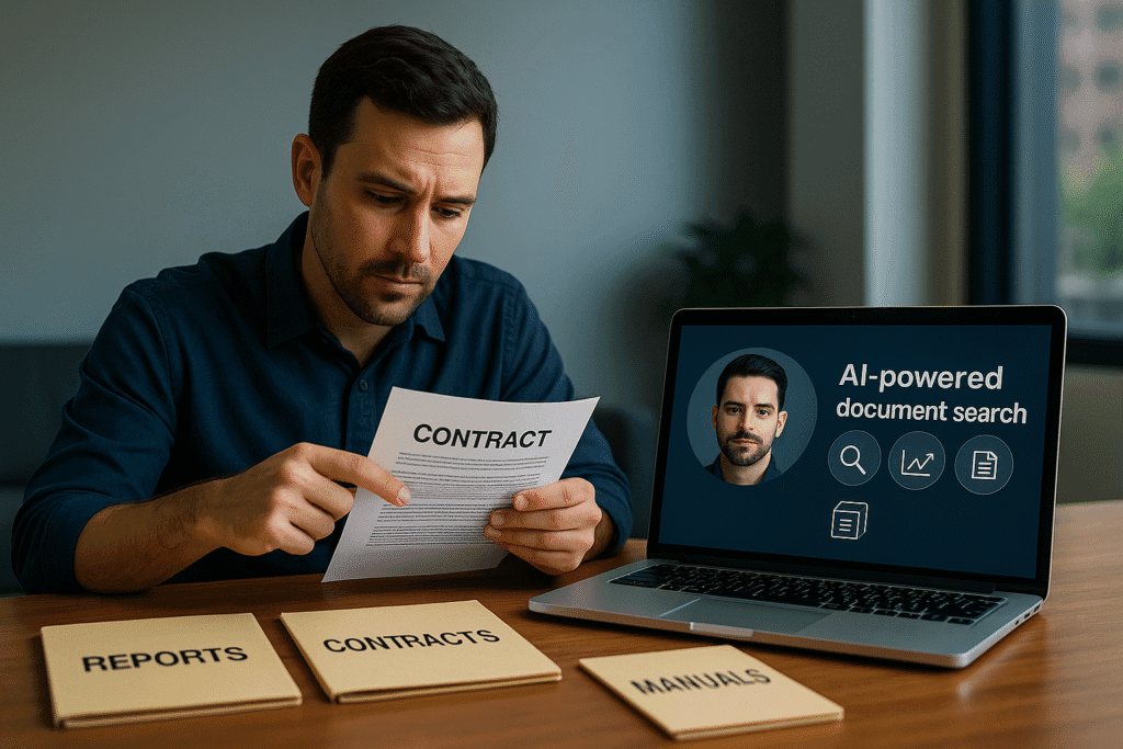 Man reviewing contracts with rag-as-a-service document intelligence