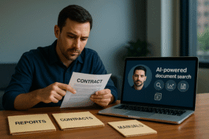 Man reviewing contracts with rag-as-a-service document intelligence