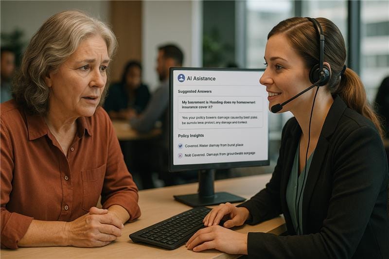 Customer getting support with RAG solutions for insurance using AI panel.