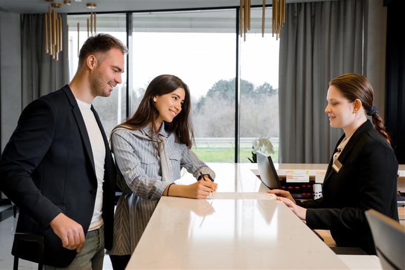 Conversational AI hospitality solutions at hotel front desk