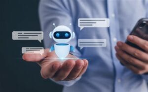AI chatbot interaction with a smartphone in hand