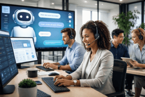 Customer support team using conversational AI companies tools for service