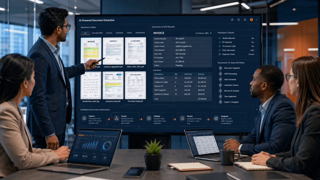 AI PDF Extraction dashboard converting scanned documents into structured data