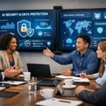 Team discussing secure enterprise conversational AI platform in office