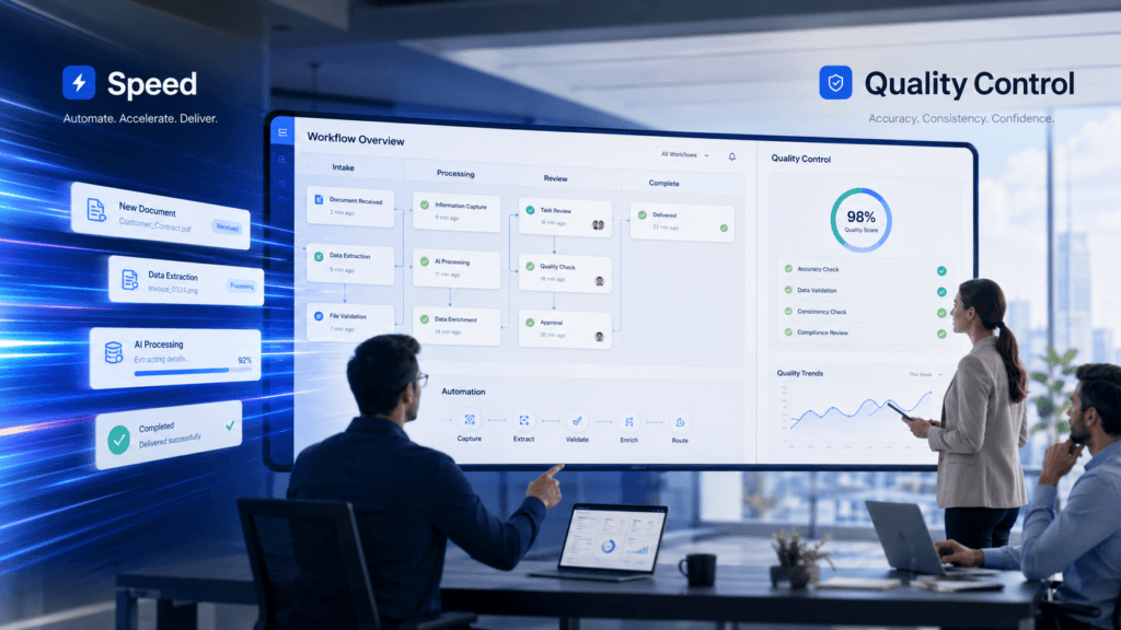 Fast workflow dashboard with quality control checks for business process accuracy